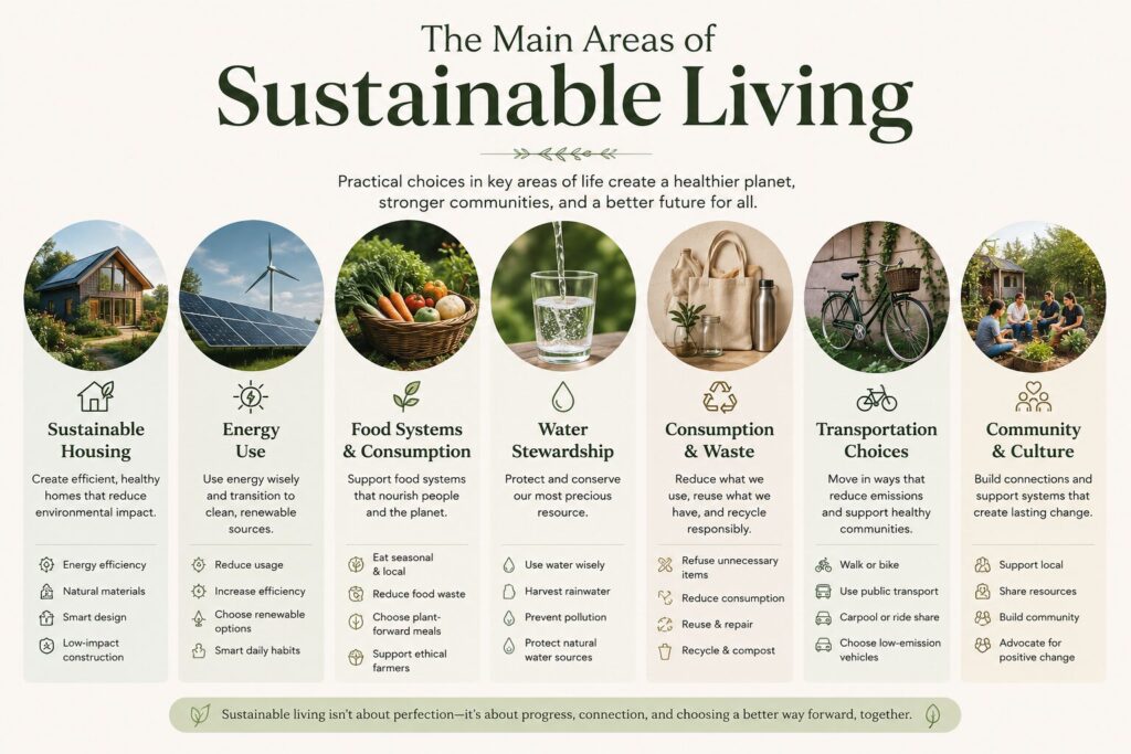 Chart about The Main Areas of Sustainable Living