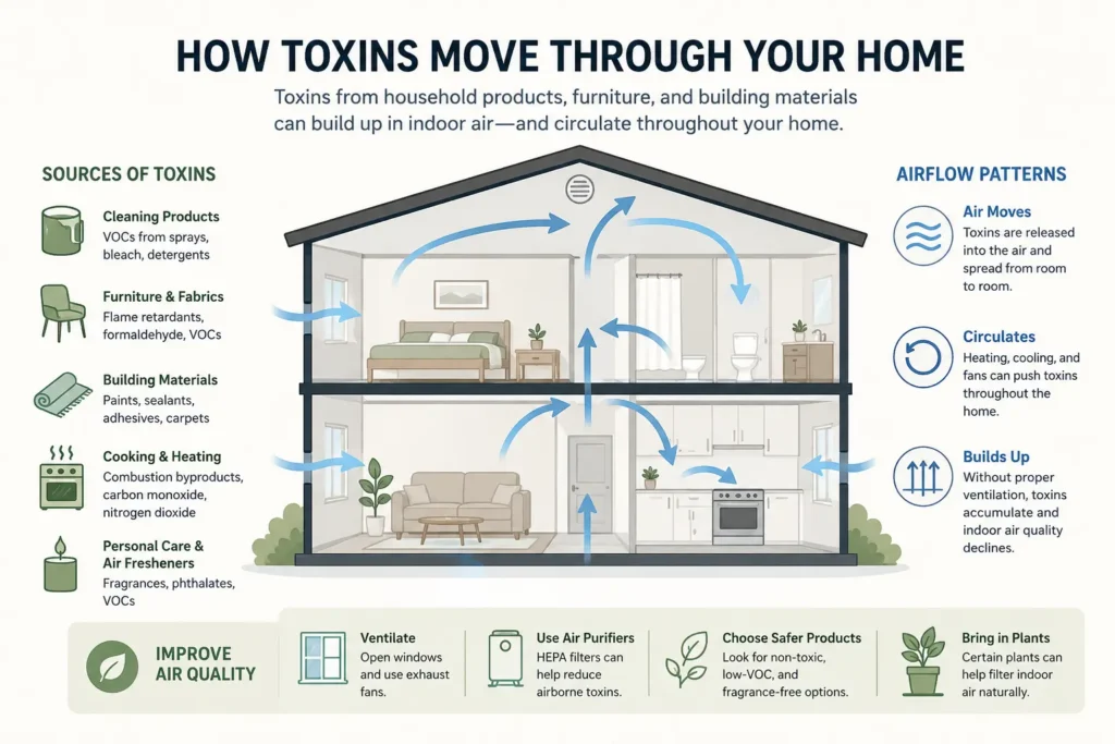 Graphic of the movement of common toxins in homes