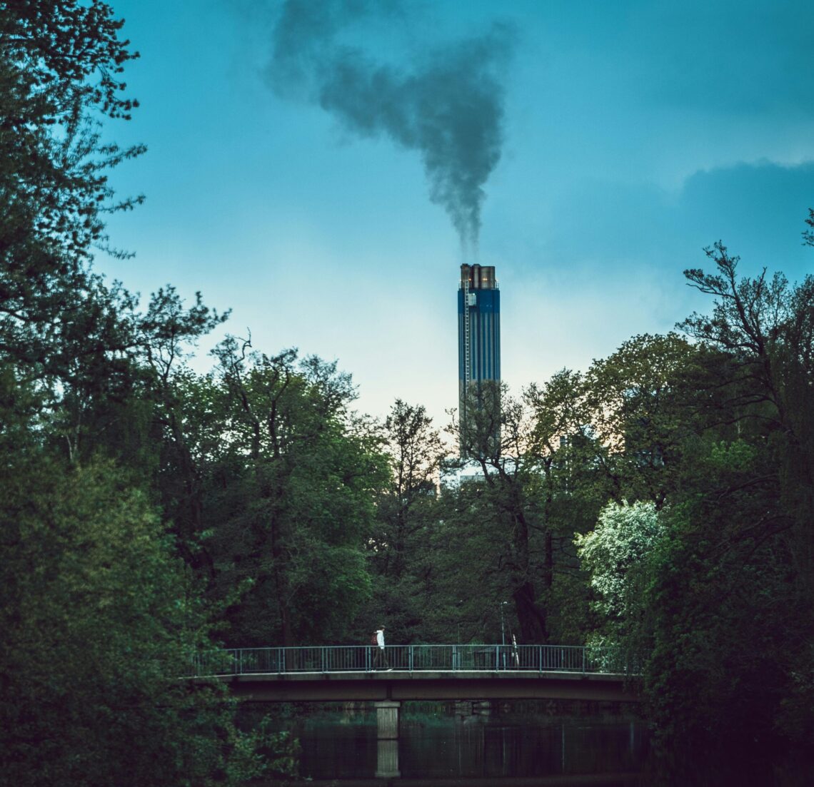 A split contrast of polluted and clean landscape