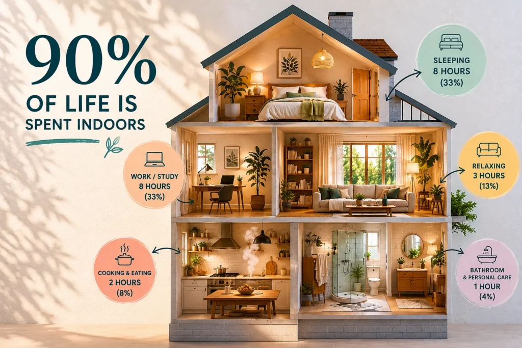a graphic that shows how much time we spend in different rooms in the house